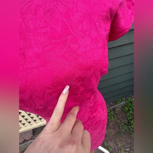 90s Vintage Hot Pink Cotton Jacquard Wiggle Dress w Low Back and Bow Sz Sm - Picture 3 of 9